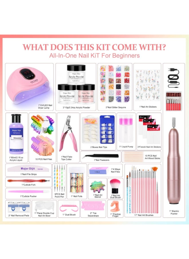 MAJOR DIJIT Acrylic Nail Kit Starter Set Acrylic Powder with Nail Drill U V Light Professional Tools with Decoration Everything for Beginners Home Salon Gifts ClearWhiteNude - Image 4