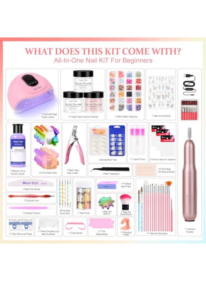 MAJOR DIJIT Acrylic Nail Kit Starter Set Acrylic Powder with Nail Drill U V Light Professional Tools with Decoration Everything for Beginners Home Salon Gifts ClearWhiteNude - Image 3
