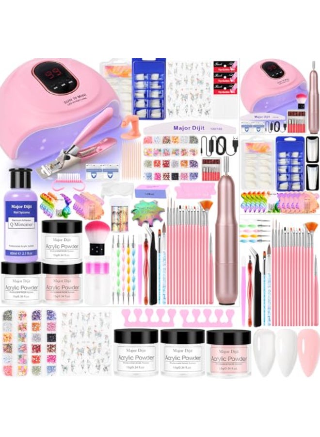 MAJOR DIJIT Acrylic Nail Kit Starter Set Acrylic Powder with Nail Drill U V Light Professional Tools with Decoration Everything for Beginners Home Salon Gifts ClearWhiteNude - Image 1