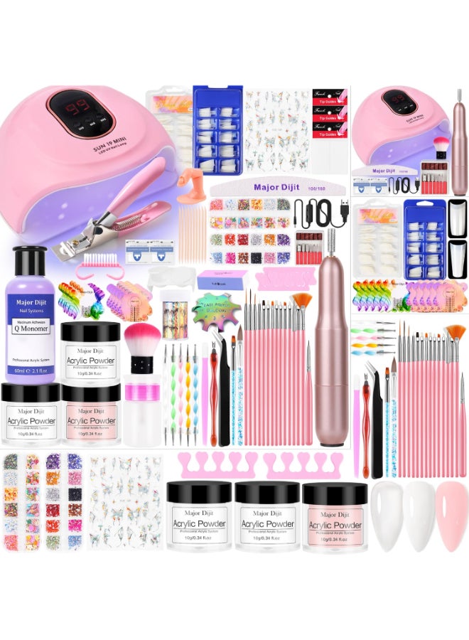MAJOR DIJIT Acrylic Nail Kit Starter Set Acrylic Powder with Nail Drill U V Light Professional Tools with Decoration Everything for Beginners Home Salon Gifts ClearWhiteNude - Image 2
