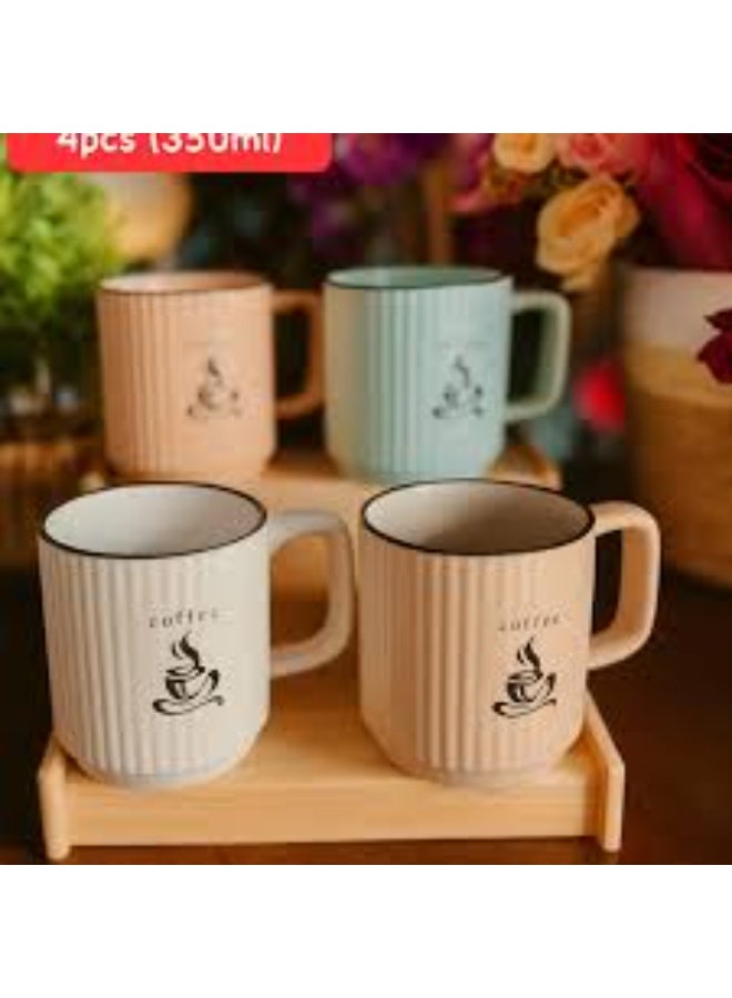 Medium-sized porcelain set of 4 pieces with a coffee pattern - colorful coffee and tea cups for everyday use - Image 3