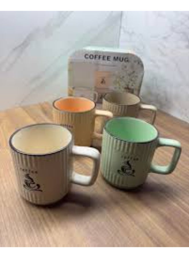 Medium-sized porcelain set of 4 pieces with a coffee pattern - colorful coffee and tea cups for everyday use - Image 4