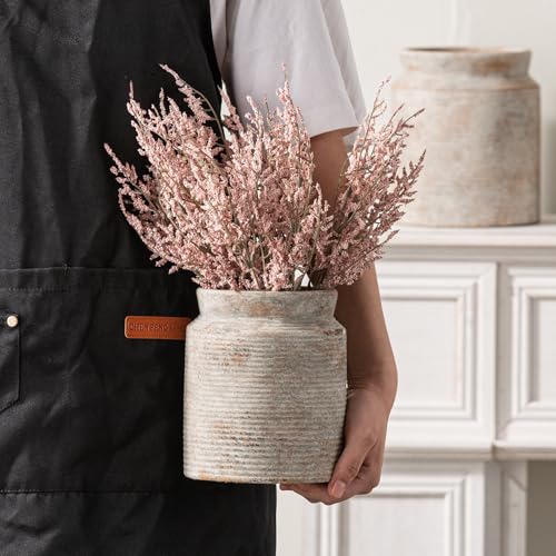 Dobbyby Ceramic Flower Vase 6.5 inch Farmhouse Rustic Vase for Home Decor Handcrafted Pottery Vase Small Terracotta Vases for Dining Table Decor Fireplace Living Room Bathroom Wedding Centerpiece(M-Terra) - Image 3