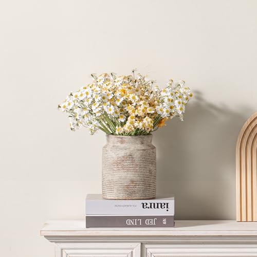 Dobbyby Ceramic Flower Vase 6.5 inch Farmhouse Rustic Vase for Home Decor Handcrafted Pottery Vase Small Terracotta Vases for Dining Table Decor Fireplace Living Room Bathroom Wedding Centerpiece(M-Terra) - Image 5