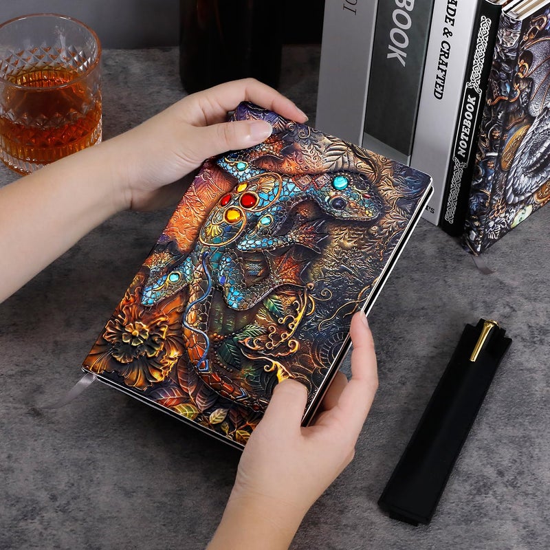 FEIDIAO Vintage Lizard Embossed Leather Notebook DND Notebook Travel Journal with Ballpoint Pen and Pen Sleeve,PU Leather Journal,Handmade A5 Diary,Writing Notebook Gift for Men&Women (Lizard) - Image 5