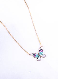 Stainless Steel Necklace Gold with a Colorful Zirconic Butterfly Pendant