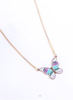 The Black Pearl Accessories Stainless Steel Necklace Gold with a Colorful Zirconic Butterfly Pendant  - Image 2