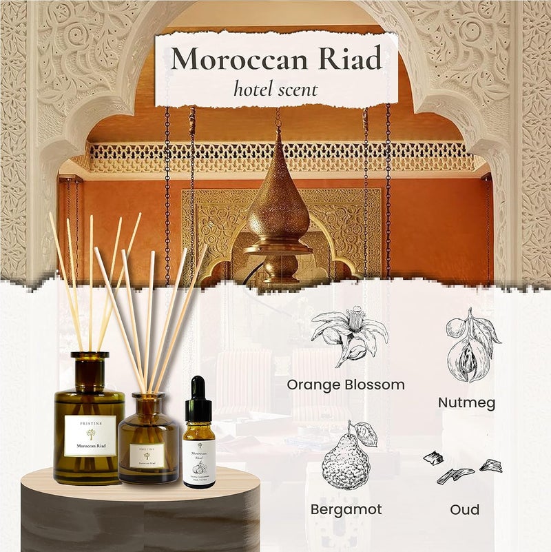 Pristine Moroccan Riad / Inspired by Sofitel Hotel Reed Diffuser for Home | Refreshing Blend of Bergamot,Orange, Earthy Oud Reed Diffuser Set, Oil & Reed Diffuser Sticks | Home & Office Decor | Fragrance Gift - Image 4