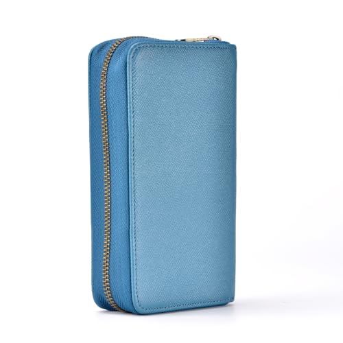 Asvine Fountain Pen Case Genuine Leather Pen Case 10 Divided Slots Blue Rollerball Pen Holder Handmade Display Organizer Zippered Pouch - Image 3