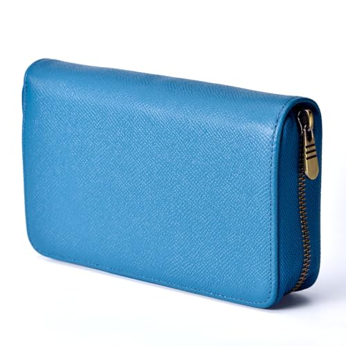 Asvine Fountain Pen Case Genuine Leather Pen Case 10 Divided Slots Blue Rollerball Pen Holder Handmade Display Organizer Zippered Pouch - Image 1