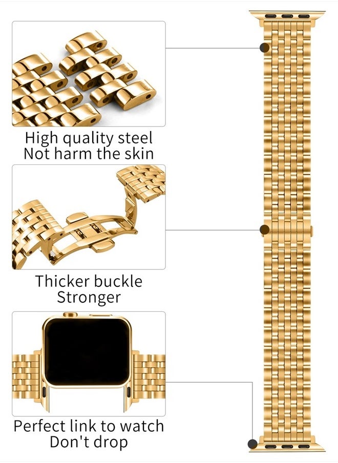 QUNDAXI - for Apple Watch Band 40mm 41mm 38mm 45mm 44mm 42mm Series 8 7 6 5 4 3 2 1 SE SE2 Women and Men Watchband,Stainless Steel Metal for iWatch Bands (38mm 40mm 41mm, Gold) - Image 1