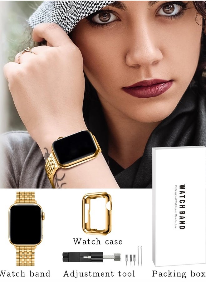 QUNDAXI - for Apple Watch Band 40mm 41mm 38mm 45mm 44mm 42mm Series 8 7 6 5 4 3 2 1 SE SE2 Women and Men Watchband,Stainless Steel Metal for iWatch Bands (38mm 40mm 41mm, Gold) - Image 1