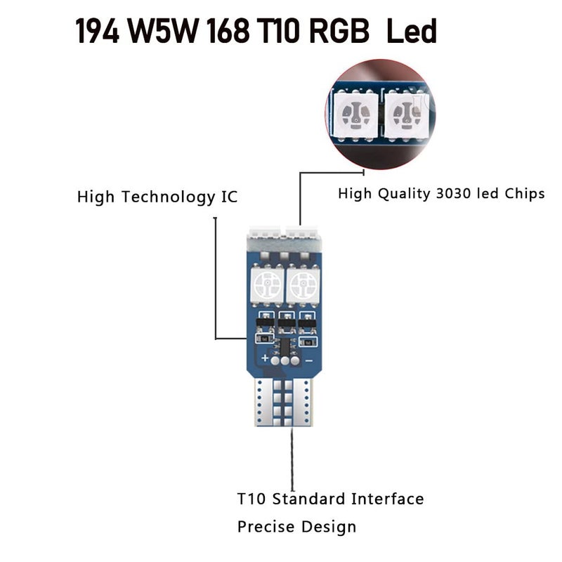 Cottonbell 194 W5W 168 Rgb T10 Led Light Bulb With Remote Control Atmosphere Lights For Car Interior/Map/Dome/Door/License Plate Light Courtesy Lights 6 Pack - Image 5