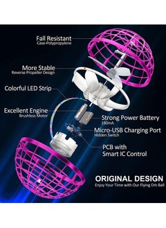 Festive Gallery Flying Ball Toy, Globe 360°Rotating Hand Controlled Flying Orb Ball Toys Magic Led Lights Controller Mini Drone Flying Toy Boomerang Fly Spinners for Kids Adults Indoor Outdoor 10.4x10.2x10.2cm (Pink)  - Image 3