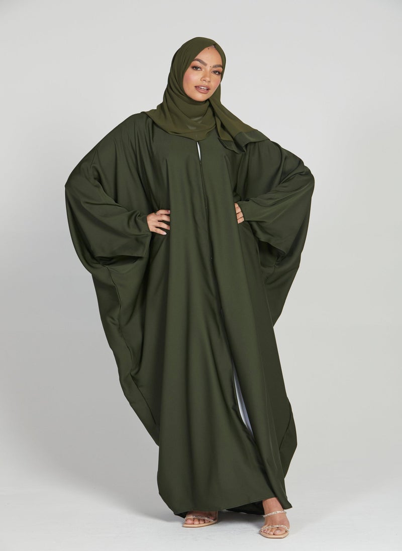 NUKHBAA Elegant Green plain abaya wityh belt and Hijab-AB60  - Image 1