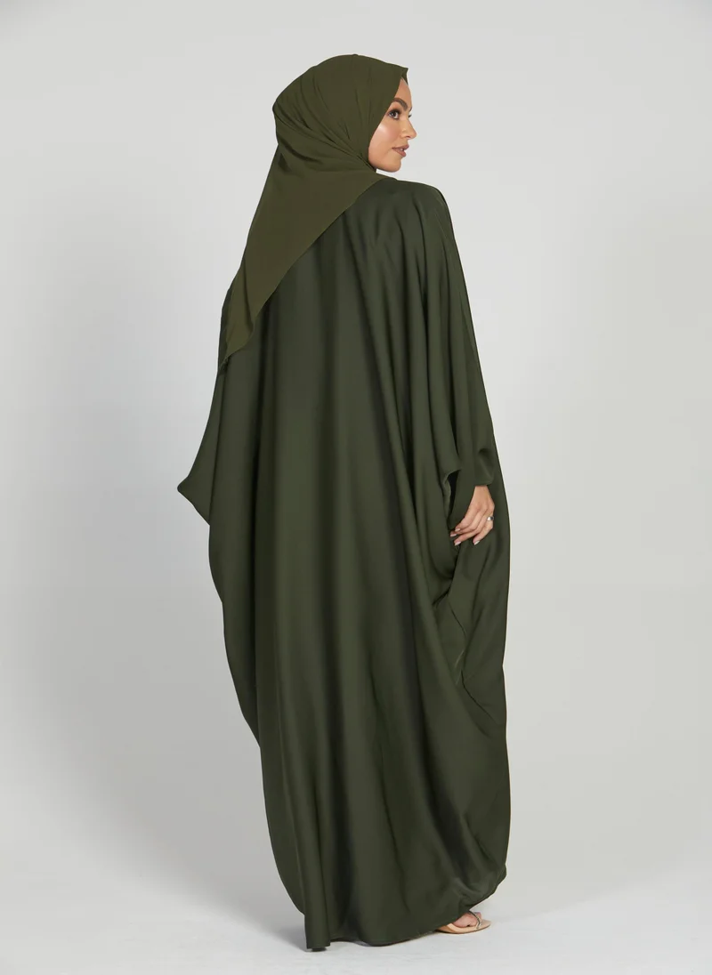 NUKHBAA Elegant Green plain abaya wityh belt and Hijab-AB60