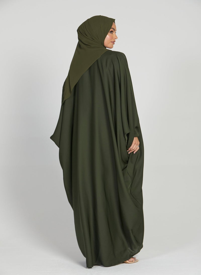 NUKHBAA Elegant Green plain abaya wityh belt and Hijab-AB60  - Image 3