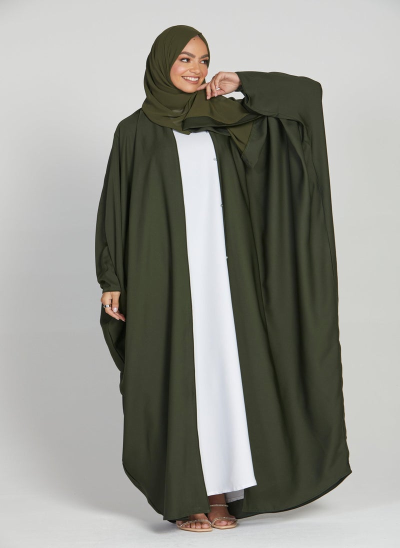 NUKHBAA Elegant Green plain abaya wityh belt and Hijab-AB60  - Image 2