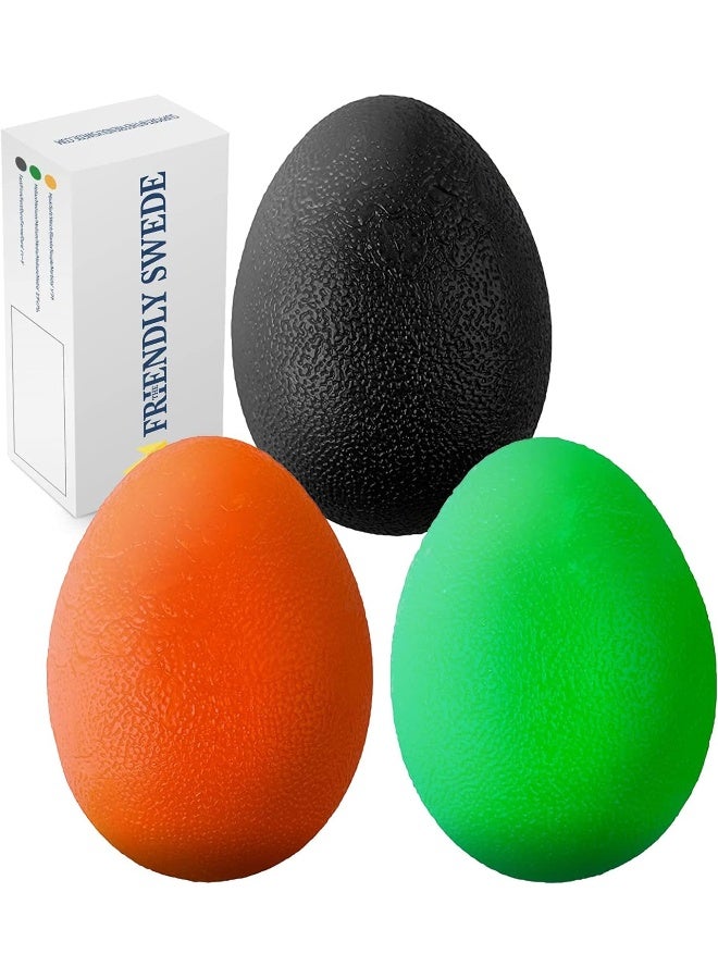 The Friendly Swede Stress Balls for Adults â€” 3 Squeeze Balls for Hand Therapy, Stress Relief & Hand Strength; Exercise for Grip Strength with 3 Resistance Levels; Egg-Shaped & Skin-Safe - Image 2