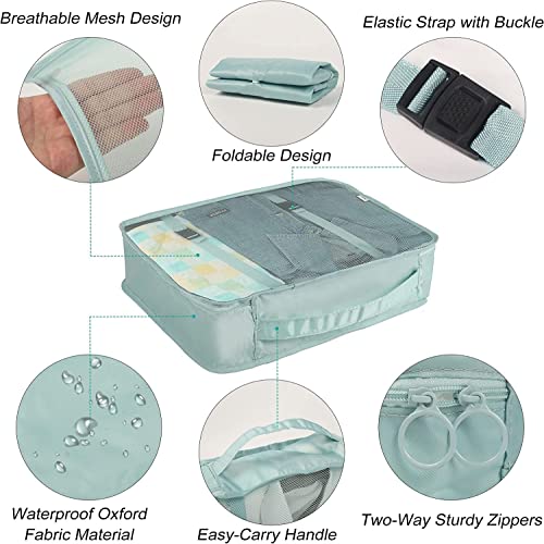 TS WITH TECHSUN Travel Organizer 7 in 1 Travel Laundry Cosmetics Luggage Packing Organizers Set Makeup Bags Organizer Packing Cubes with Shoe Bag for Travel, Nylon (Light Blue) - Image 4