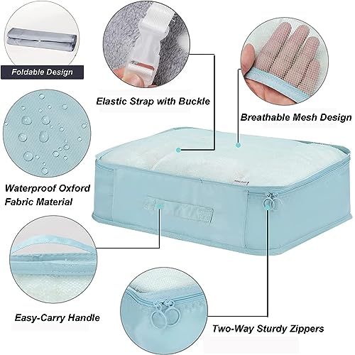TS WITH TECHSUN Travel Organizer 7 in 1 Travel Laundry Cosmetics Luggage Packing Organizers Set Makeup Bags Organizer Packing Cubes with Shoe Bag for Travel, Nylon (Light Blue) - Image 5
