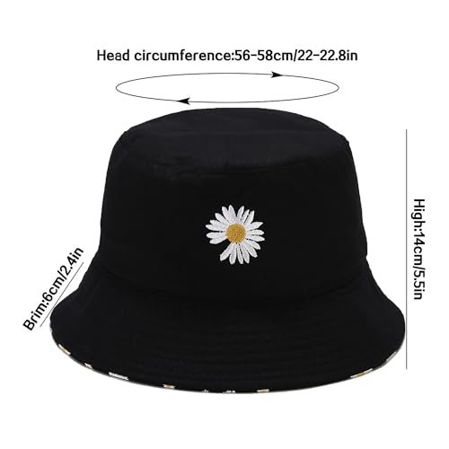 EYBF Flower Reversible Bucket Hat Summer Travel Beach Sun Hats Emboridery Vistor Cap (756 Black/Black) - Image 5