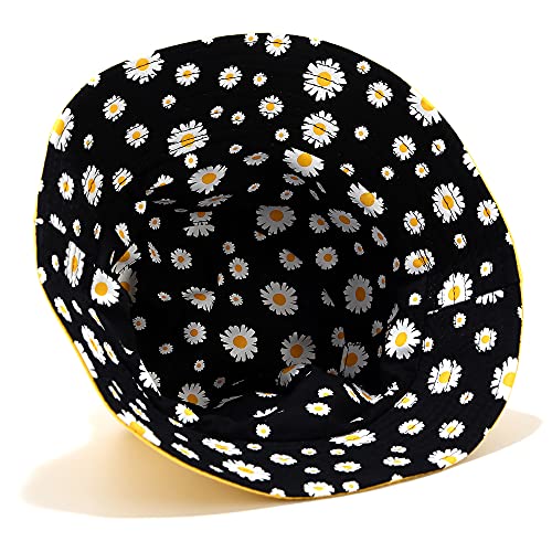 EYBF Flower Reversible Bucket Hat Summer Travel Beach Sun Hats Emboridery Vistor Cap (756 Black/Black) - Image 3