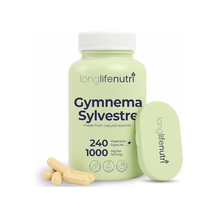 LongLifeNutri Gymnema Sylvestre 1000mg - Organic 20:1 Leaf Extract, 240 Vegetarian Capsules, 4-Month Supply, Herbal Supplement for Gut Health, GMP Certified, Made in USA - Image 1