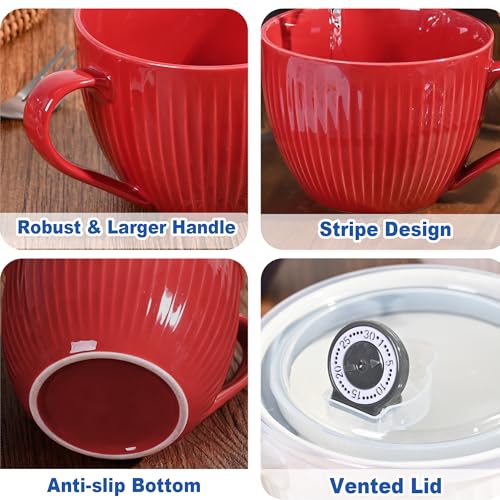 Hoilse Ceramic Soup Mug with Lid, 24oz Large Soup Cup with Handle, Microwave Soup Bowl for Breakfast Cereal, Oatmeal, Overnight Oats, Coffee, Salad, Dishwasher Safe,Housewarming Wedding Gift ,1PC (Red) - Image 4