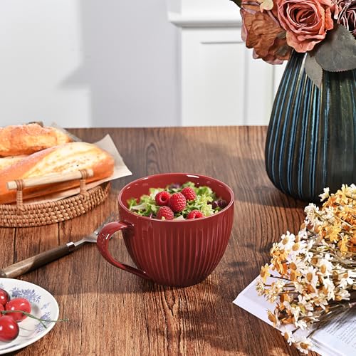 Hoilse Ceramic Soup Mug with Lid, 24oz Large Soup Cup with Handle, Microwave Soup Bowl for Breakfast Cereal, Oatmeal, Overnight Oats, Coffee, Salad, Dishwasher Safe,Housewarming Wedding Gift ,1PC (Red) - Image 3