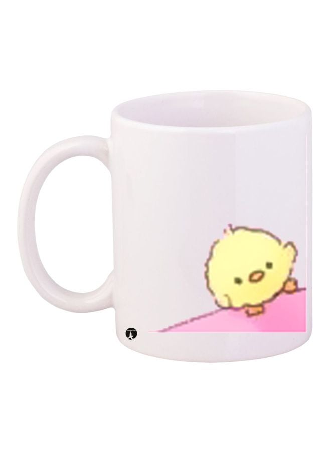 Cartoon Printed Coffee Mug White/Yellow/Pink 11ounce