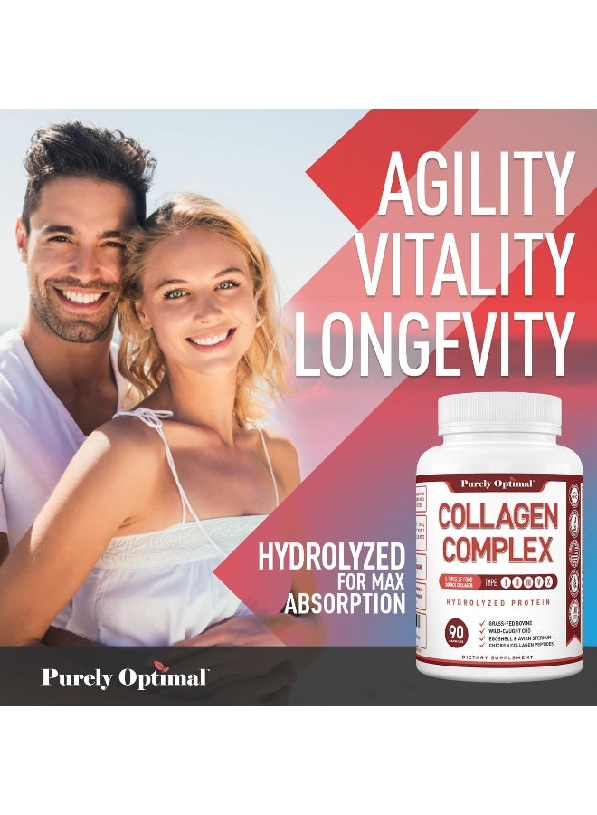 Purely Optimal Women's and Men's Premium Multi Collagen Peptides Capsules (Types I, II, III, V, X) - Anti-Aging, Healthy Skin & Hair, Strong Joints, Bones & Nails - Image 4
