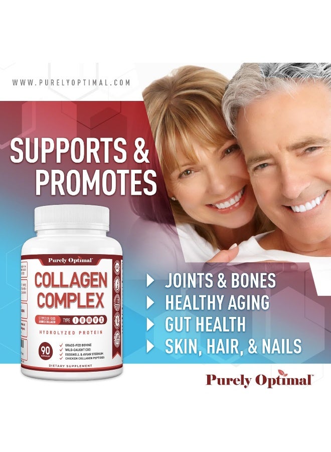 Purely Optimal Women's and Men's Premium Multi Collagen Peptides Capsules (Types I, II, III, V, X) - Anti-Aging, Healthy Skin & Hair, Strong Joints, Bones & Nails - Image 5