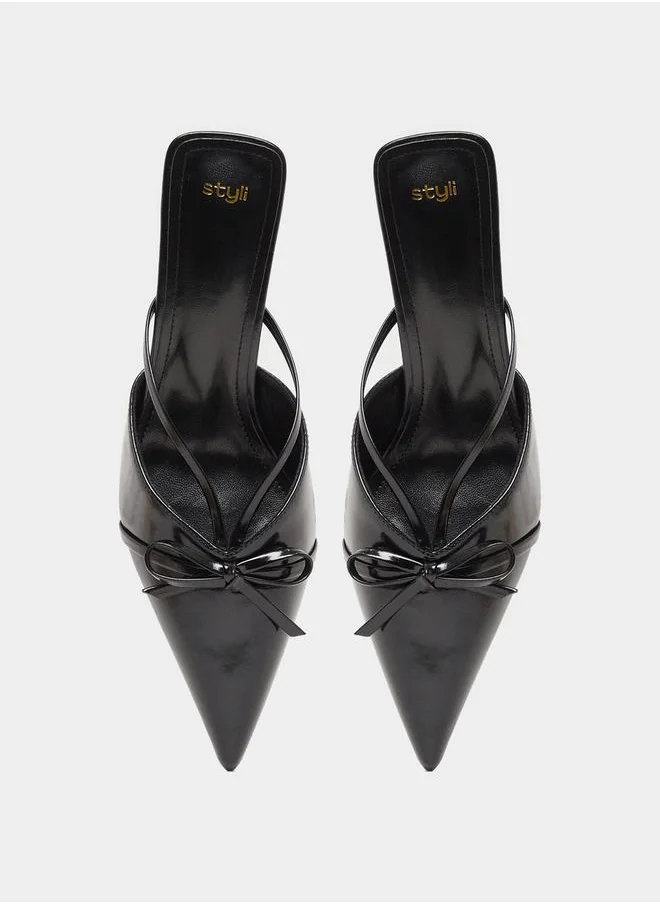 Styli Bow Accent Pointed Toe Stiletto Hell Mules