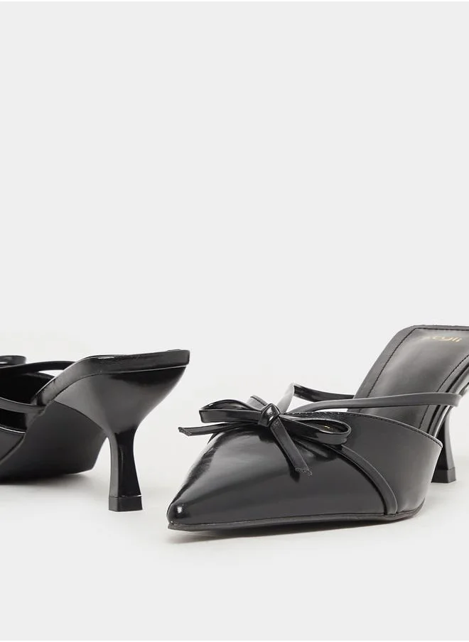 Styli Bow Accent Pointed Toe Stiletto Hell Mules