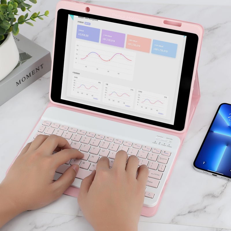 Wireless BT Keyboard USB Keypad with PU Leather Protecting Case for Tablet Compatible with iPad Air3 10.5in/ipad Pro 10.5in(2017)/iPad 7 10.2in(2019)/ipad 8 10.2in(2019)/iPad 9 10.2in(2020) - Image 2