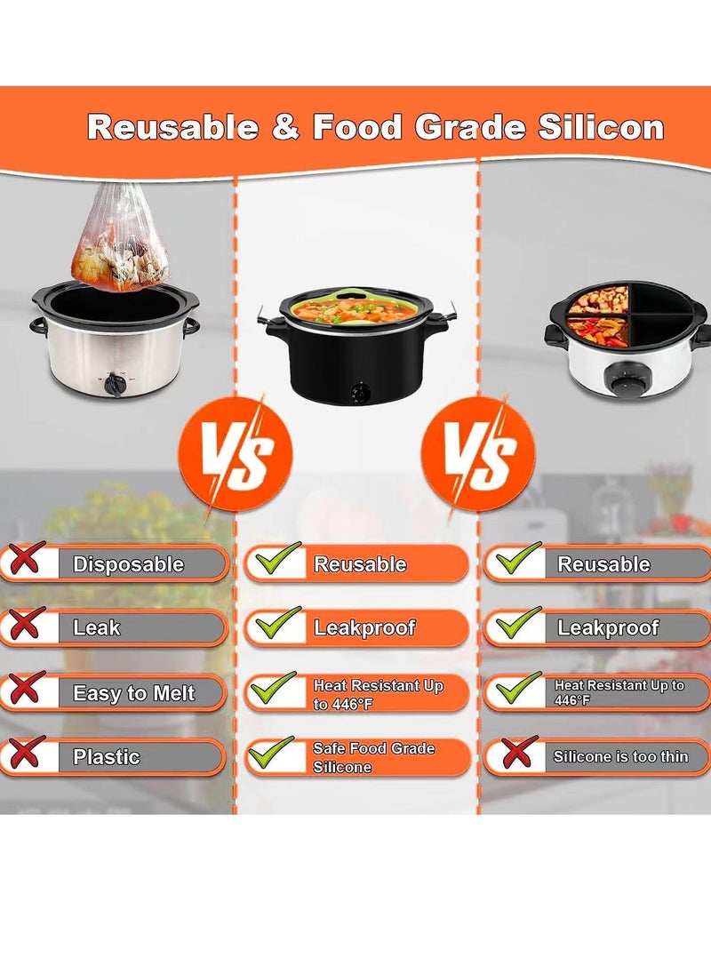 Generic - 2 Pcs Silicone Slow Cooker Liners, for Crockpot Liners, Reusable Crock pot Divider Insert, with Buttons and Hooks, Leakproof & Easy Clean - Image 1
