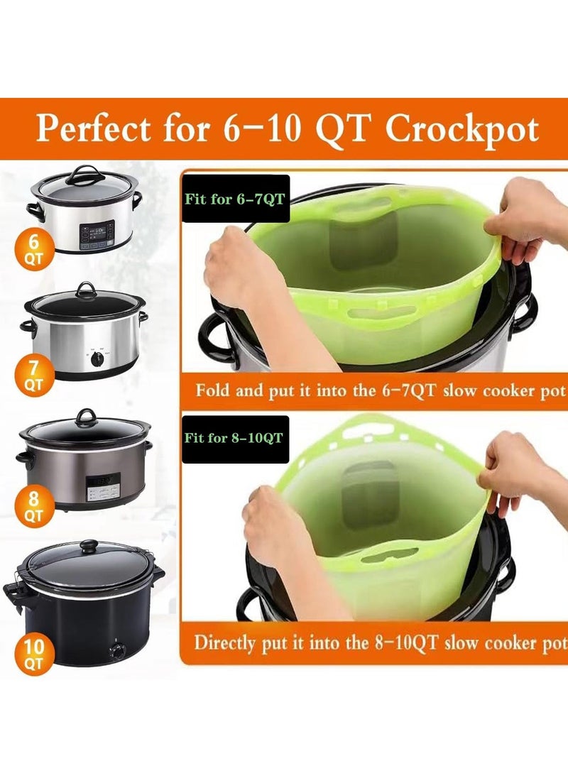 Generic - 2 Pcs Silicone Slow Cooker Liners, for Crockpot Liners, Reusable Crock pot Divider Insert, with Buttons and Hooks, Leakproof & Easy Clean - Image 1