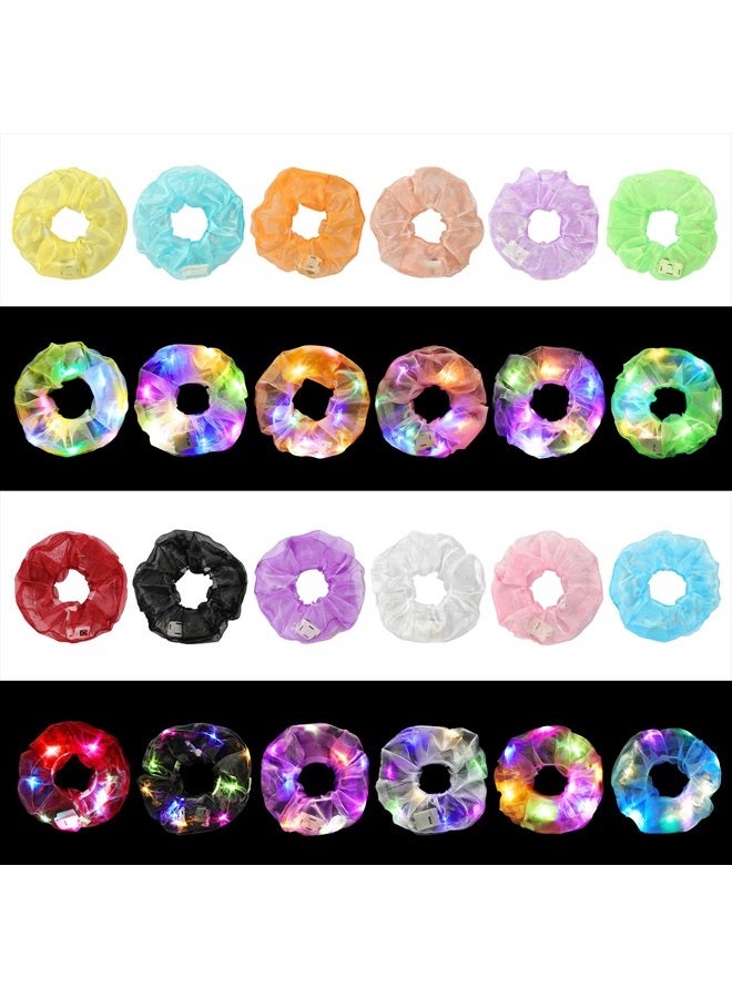 YL Mainland 12PCS LED Scrunchies, Led Glow Hair Bands with Premium Gift Bag, Light Up Hair Scrunchy for Women, Colorful Meteor Yarn Hair Tie 3 Light Modes, Glow in the Dark Hair Accessories for Neon Glow Party  - Image 2