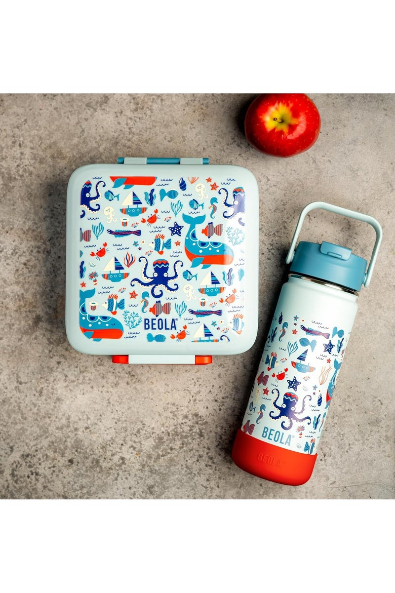 BEOLA Lunch Box for Kids with Food Jar Inside, Multi Compartment Bento Lunch Box with 240ml Food Thermos and Ice Pack, Tiffin Box for Kids with Insulated Steel Jar, Lightweight BPA free (Sea Vibes) - Image 3