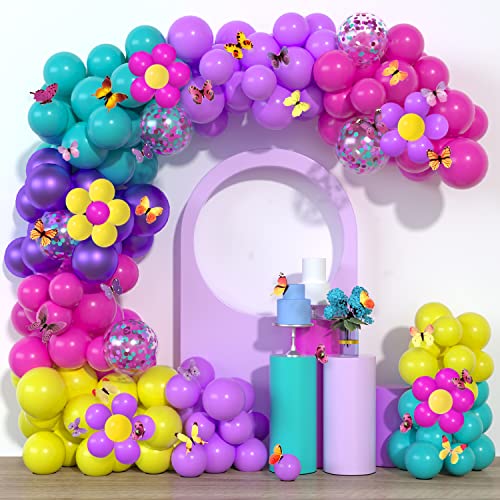 Haptda Magic Balloon Garland Purple Blue Rose Red Yellow Balloons Confetti Balloon Arch Kit With 3D Colorful Butterfly Stickers for Baby Shower Wedding Birthday Party Decorations - Image 1