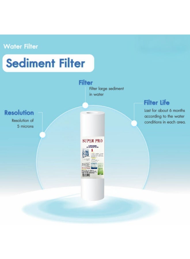 Water Filters Pack Set for Standard 5 Stage Reverse Osmosis RO Systems with 50 GPD RO Membrane, Stage 1 to 5, Under Sink Replacement Cartridge Filters - Image 3