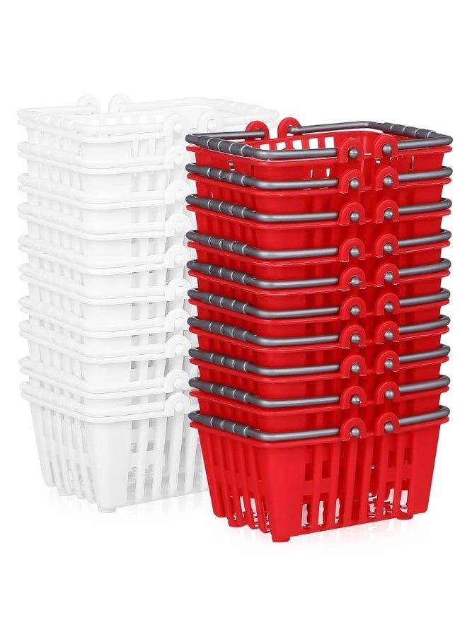 NUOBESTY - NUOBESTY 20Pcs Mini Supermarket Basket Small Shopping Basket Plastic Shopping Cart Grocery Basket with Handle for Dool House Kitchen Storage Ornament(Red and White) â€¦ - Image 1