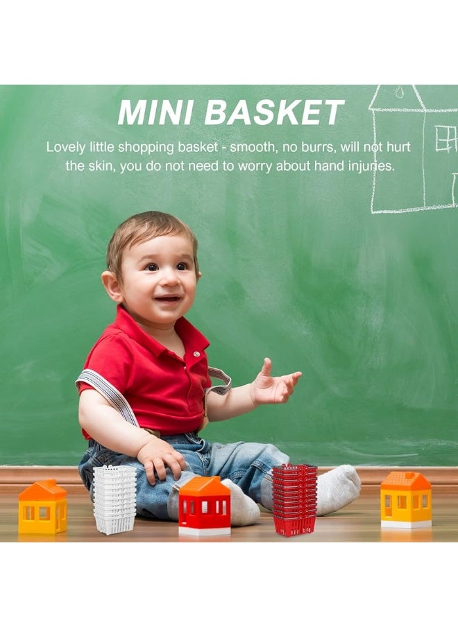 NUOBESTY - NUOBESTY 20Pcs Mini Supermarket Basket Small Shopping Basket Plastic Shopping Cart Grocery Basket with Handle for Dool House Kitchen Storage Ornament(Red and White) â€¦ - Image 1