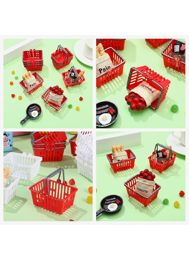 NUOBESTY - NUOBESTY 20Pcs Mini Supermarket Basket Small Shopping Basket Plastic Shopping Cart Grocery Basket with Handle for Dool House Kitchen Storage Ornament(Red and White) â€¦ - Image 1