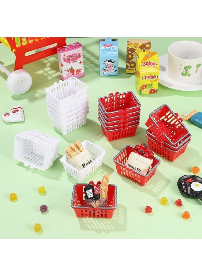 NUOBESTY - NUOBESTY 20Pcs Mini Supermarket Basket Small Shopping Basket Plastic Shopping Cart Grocery Basket with Handle for Dool House Kitchen Storage Ornament(Red and White) â€¦ - Image 1