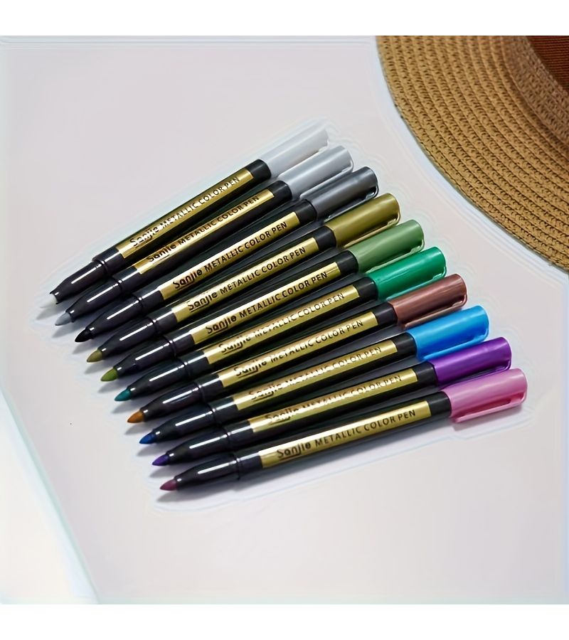 10 Colors Metallic Marker Paint Highlighters Water Based Colored Pens For Albums And Other Crafts 5 Pcs - Image 2