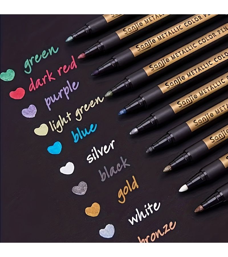 10 Colors Metallic Marker Paint Highlighters Water Based Colored Pens For Albums And Other Crafts 5 Pcs - Image 1