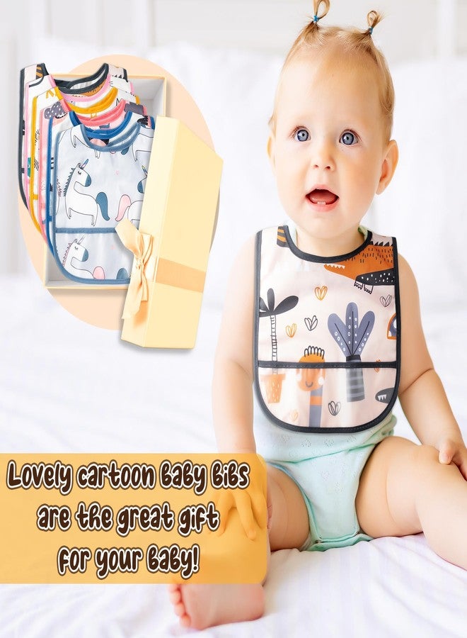 2ooya 6Pcs Waterproof Toddler Bibs Baby Feeding Bib Set with Crumb Catcher Pocket, Adjustable Infant Baby Teething Bib, Babies Sleeveless Animals Food Bibs Keepsake Gift for Baby Shower, 6-24 Months - Image 4