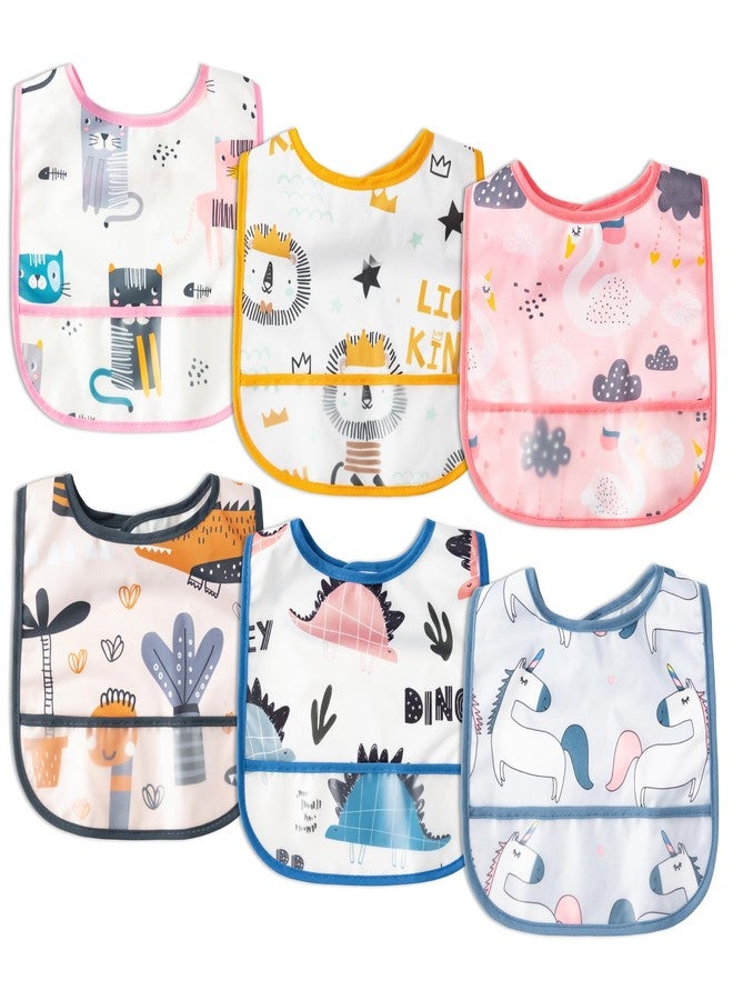 2ooya 6Pcs Waterproof Toddler Bibs Baby Feeding Bib Set with Crumb Catcher Pocket, Adjustable Infant Baby Teething Bib, Babies Sleeveless Animals Food Bibs Keepsake Gift for Baby Shower, 6-24 Months - Image 1